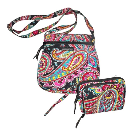 Vera Bradley Hipster Crossbody Bag & Matching Wristlet in Parisian Paisley - Picture 1 of 8